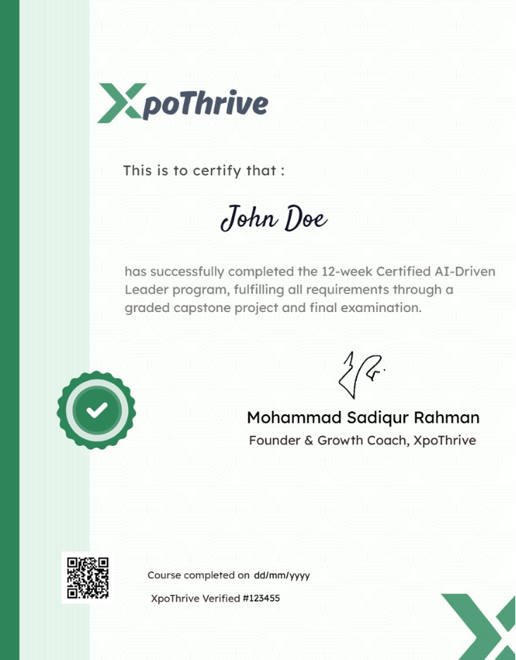 Certified AI Driven Leader certificate